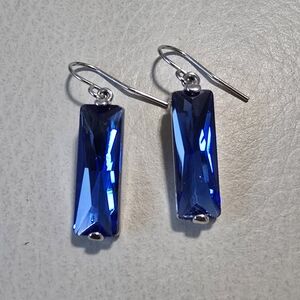 Swarovski Bermuda Blue Crystal Queen Baguette Sterling Silver Drop Earrings